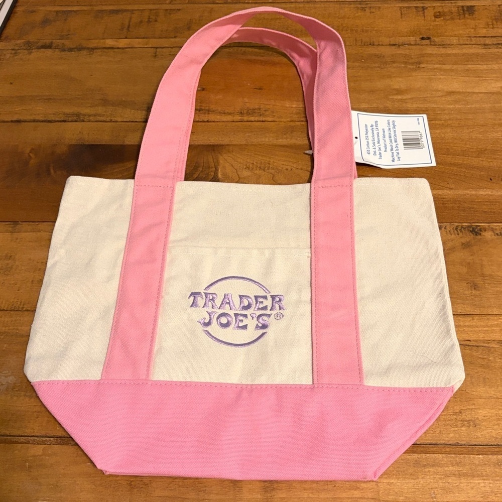 Trader Joe’s Pink and Cream Canvas Tote Bag - Picture 2 of 5